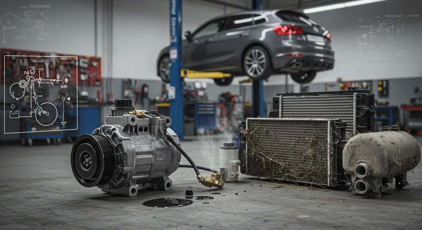 Česti uzroci zbog kojih klima uređaj u automobilu ne hladi efikasno uključuju curenje rashladnog sredstva, neispravan kompresor, zapušene ili oštećene cevi i filtere, kao i probleme sa kondenzatorom ili električnim sistemom.