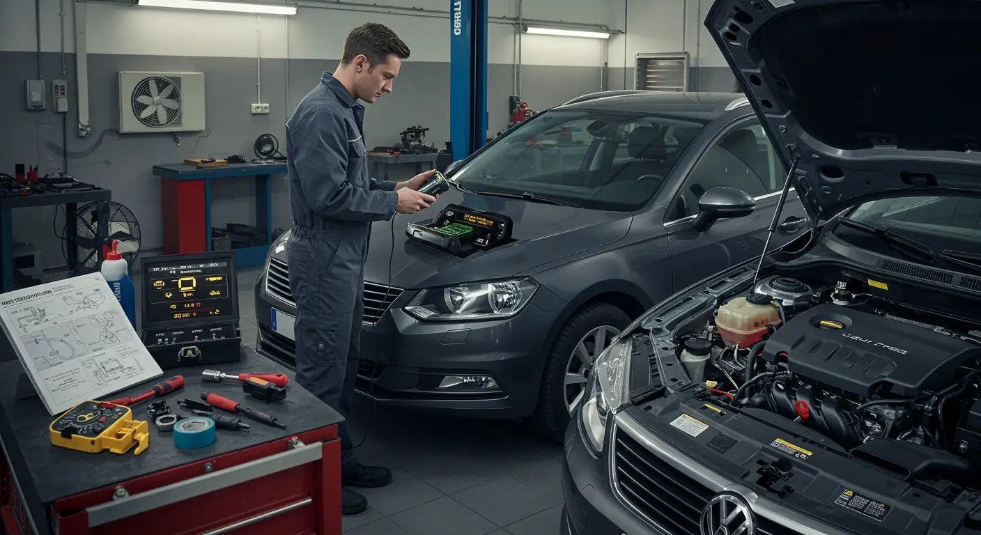 Fotografija prikazuje automobilsku kontrolnu tablu sa prigušenim svetlima indikatora, ilustrujući probleme sa osvetljenjem instrument table; potencijalni uzroci uključuju neispravne sijalice ili osigurače.