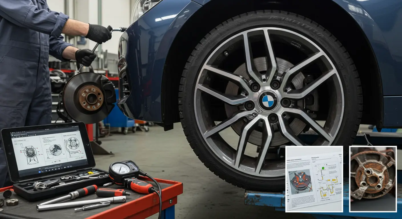 Slika prikazuje automobil sa korodiranim naplatkom, gde se jasno vidi oštećenje površine metala, uz opcije za popravku kao što su peskarenje, farbanje ili zamena naplatka.