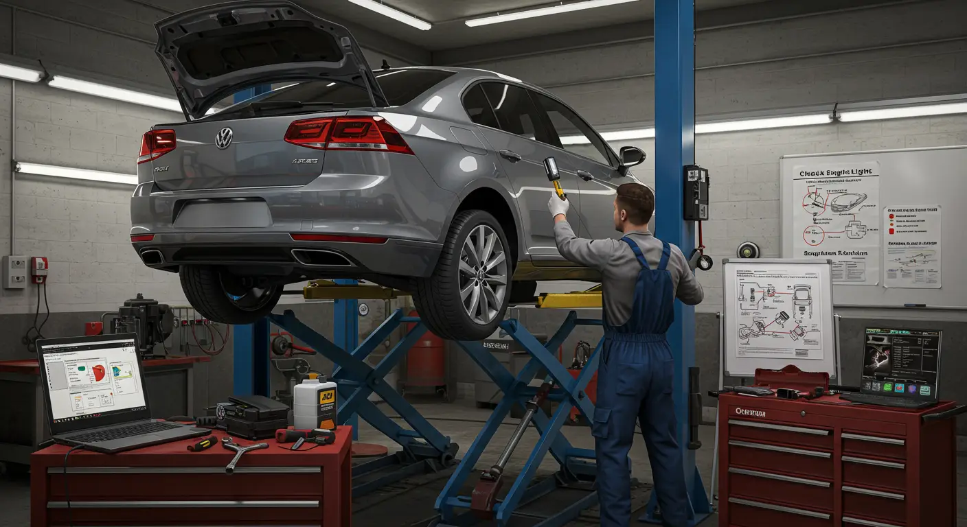 Slika prikazuje ilustraciju automobila sa dijagramom sistema za ventilaciju rezervoara za gorivo, ističući komponentu ventila za ventilaciju i potencijalne probleme, uz tekstualne oznake simptoma i rešenja.