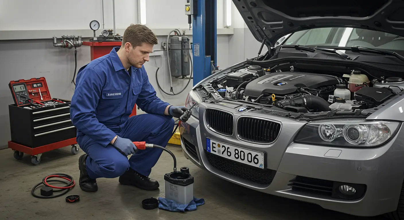 Slika prikazuje korak-po-korak vodič za dijagnostikovanje i popravku EVAP curenja na automobilu, uključujući ilustracije i alat potreban za svaki korak.