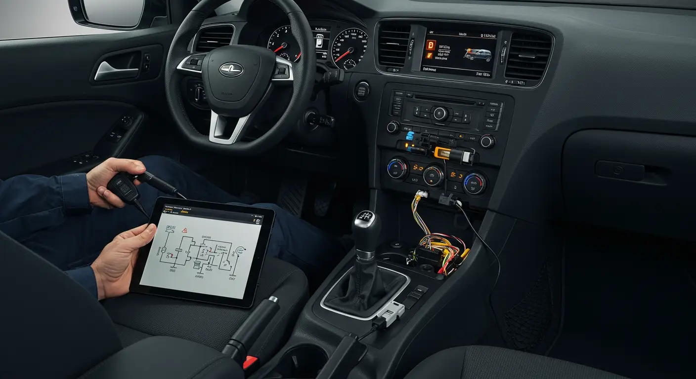 Automobil sa upaljenim indikatorom za vezivanje pojasa na instrument tabli.
Ikonica pojasa za vezivanje svetli crveno na kontrolnoj tabli automobila.