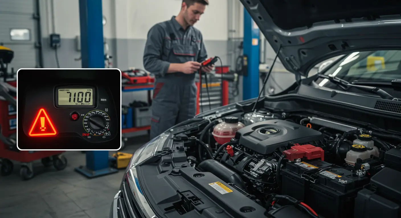 Ikonica upozorenja za punjenje akumulatora na instrument tabli automobila svetli crvenom bojom.