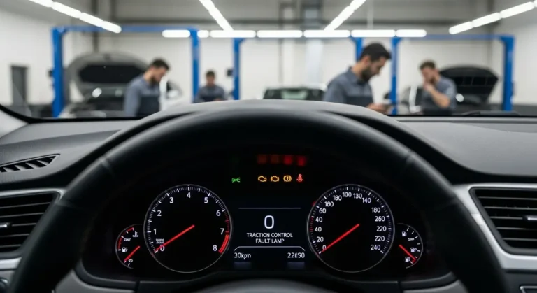 Kontrolna lampica za proklizavanje točkova (Traction Control) signalizira kvar ili aktivaciju sistema za sprečavanje gubitka prijanjanja na vozilu.