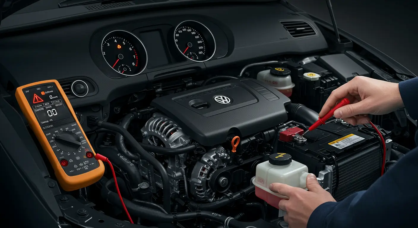 Kontrolna lampica za punjenje akumulatora na instrument tabli automobila svetli crveno, ukazujući na problem sa sistemom punjenja baterije.