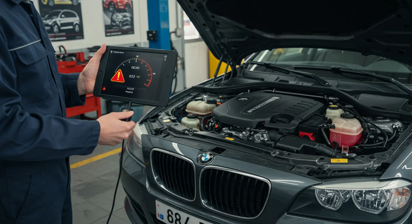 Kontrolna lampica za temperaturu menjača na instrument tabli automobila svetli crveno, ukazujući na pregrevanje transmisije.
(Lampica u obliku zupčanika sa termometrom prikazana na ekranu vozila.)