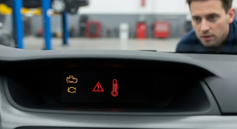 Lampica upozorenja temperature motora svetli na instrument tabli automobila, ukazujući na pregrevanje ili problem sa rashladnim sistemom vozila.