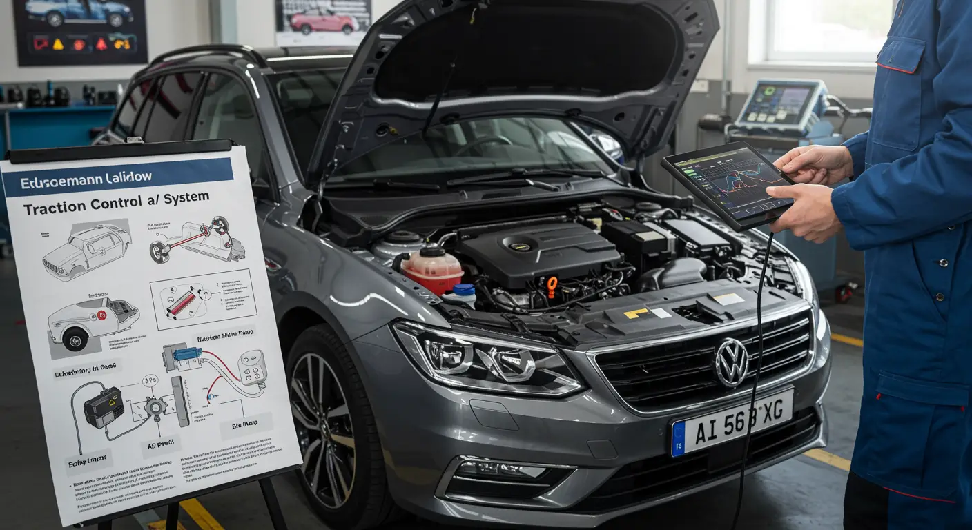 Na instrument tabli automobila prikazuje se lampica za kontrolu proklizavanja koja svetli žutom bojom, signalizirajući kvar u sistemu kontrole trakcije.