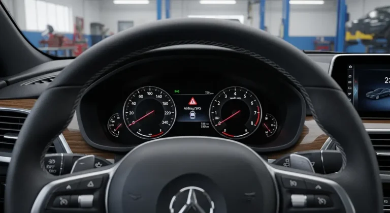 Lampica upozorenja za vazdušni jastuk (SRS) na instrument tabli automobila, ukazuje na potencijalni kvar sigurnosnog sistema.