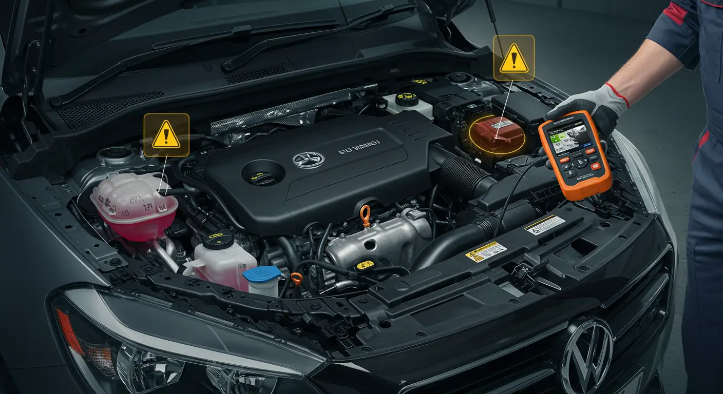 U automobilu se na instrument tabli pali žuta lampica sa uzvičnikom, označavajući master warning lamp upozorenje na mogući problem u vozilu.
Na ekranu instrument table prikazana je žuta kontrolna lampica (master warning lamp) koja upozorava vozača na potencijalnu grešku ili kvar.