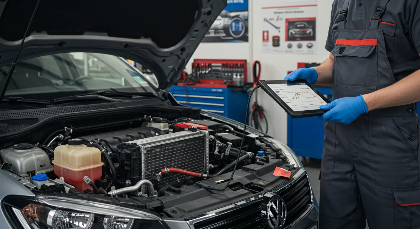 Upozoravajuća lampica temperature motora na instrument tabli automobila svetli crveno, ukazujući na potencijalno pregrevanje motora.