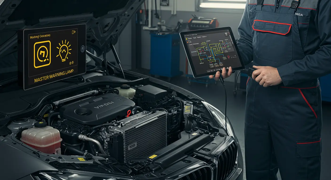 Žuta kontrolna lampica sa uzvičnikom u trouglu na instrument tabli automobila označava Master Warning Lamp. Lampica upozorava vozača na potencijalni problem koji zahteva pažnju.