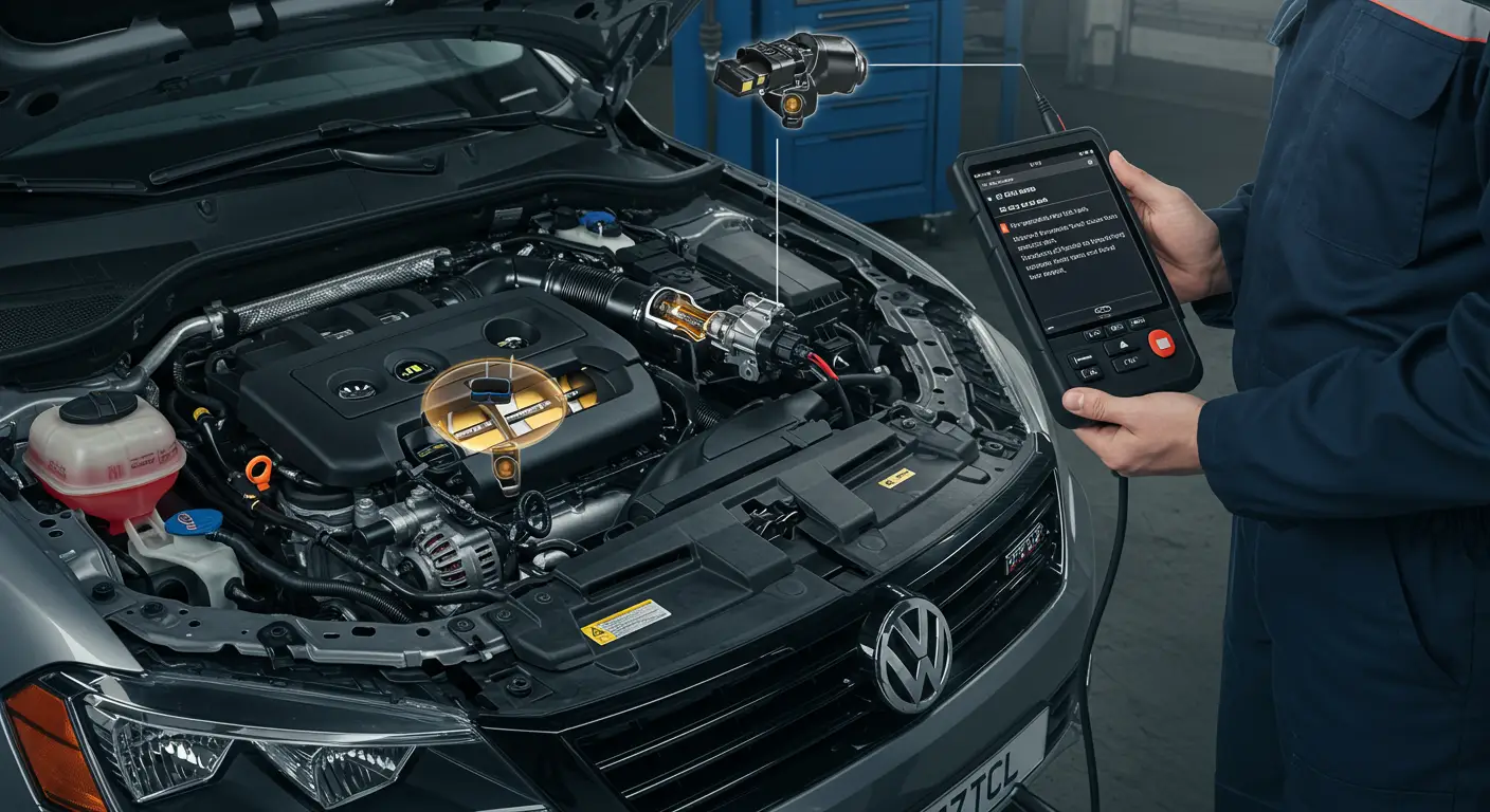 Automobilska instrument tabla sa upaljenom lampicom za proveru motora, ilustrujući grešku P0510 - kvar prekidača zatvorenog položaja gasa.