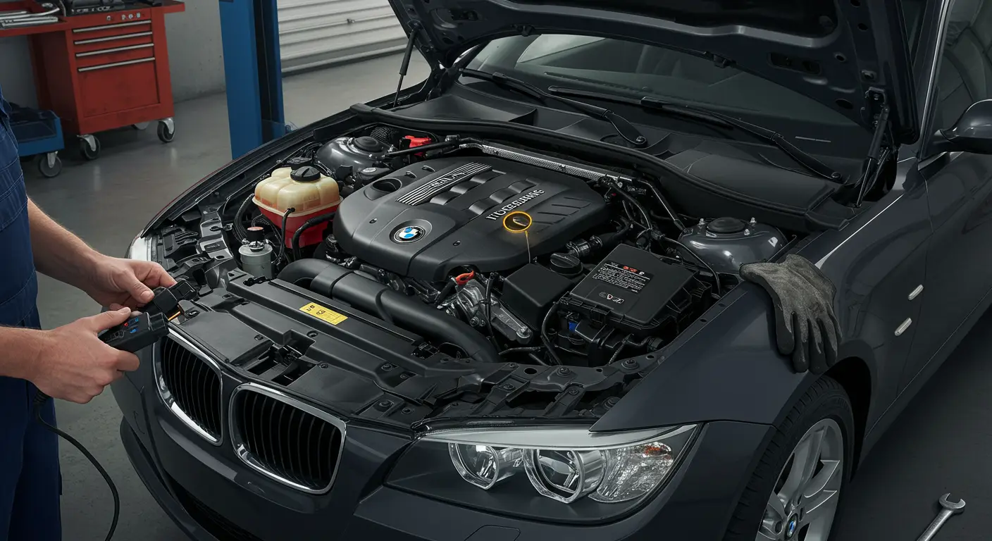 Instrument tabla automobila prikazuje lampicu upozorenja za pritisak ulja, uz dijagnostički skener koji prikazuje kod greške P0520 - problem sa senzorom pritiska ulja motora.