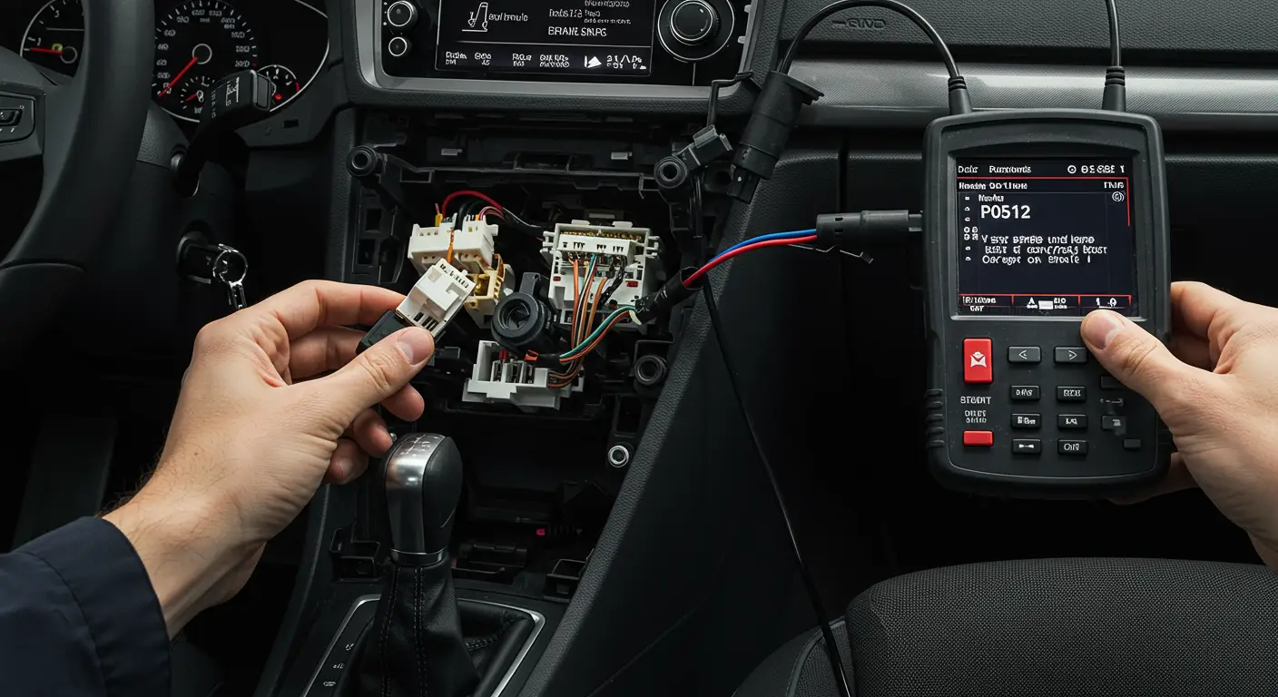 P0512 označava grešku u krugu start prekidača (kontakt brave), što može uzrokovati probleme pri pokretanju motora.