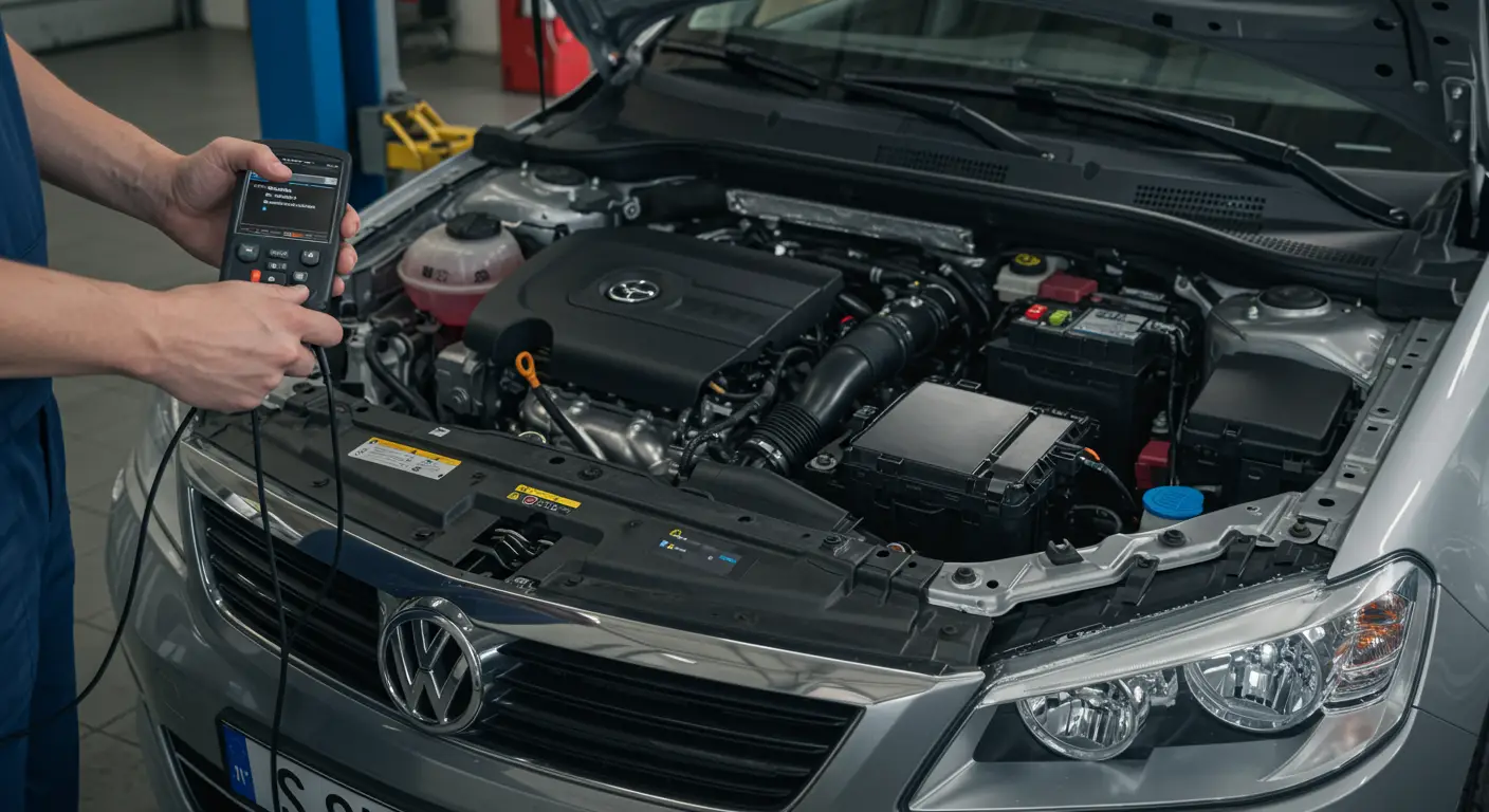 Automobilska kontrolna tabla prikazuje upaljenu lampicu za motor i dijagnostički skener sa kodom greške P0606 – problem sa internim performansama kontrolnog modula.