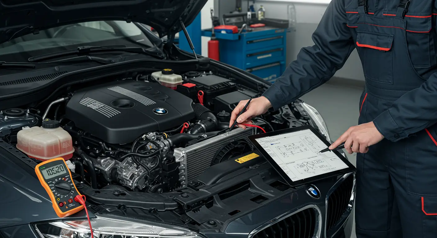 Digitalni prikaz automobilske instrument table sa upaljenom lampicom za kvar klima uređaja, uz oznaku P0532 za nizak napon senzora pritiska rashladnog sredstva.