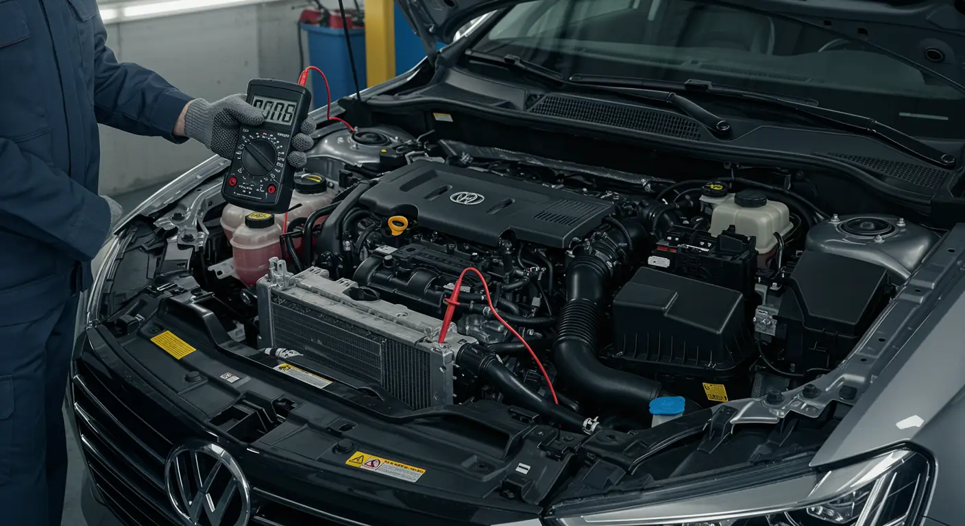 Dijagram automobilske električne instalacije sa označenim mestom releja startera i prikazom niske voltaže u kontrolnom kolu. Elektronski instrument prikazuje grešku P0616 na ekranu.