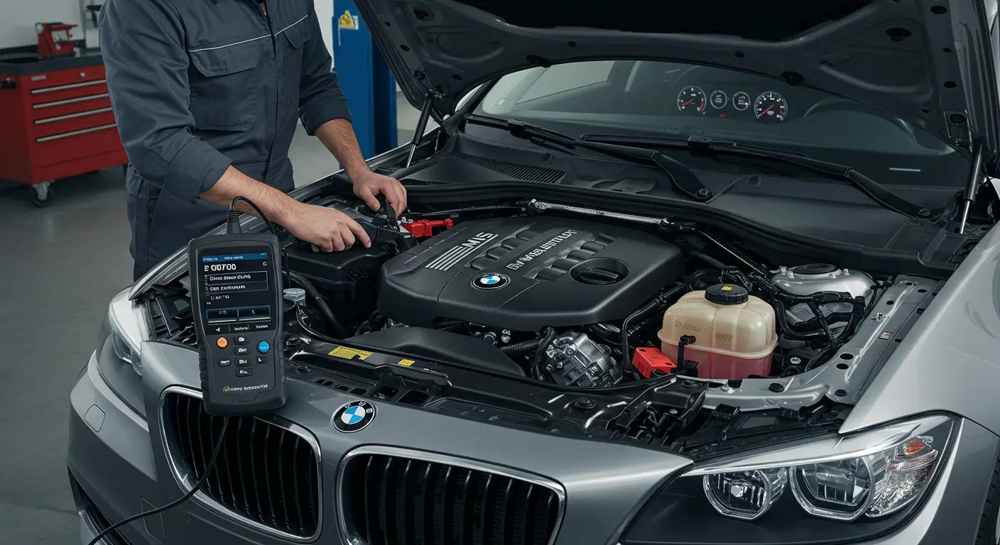 Instrument tabla automobila prikazuje lampicu za proveru motora i OBD II skener sa kodom greške P0700, što ukazuje na kvar u sistemu kontrole menjača.