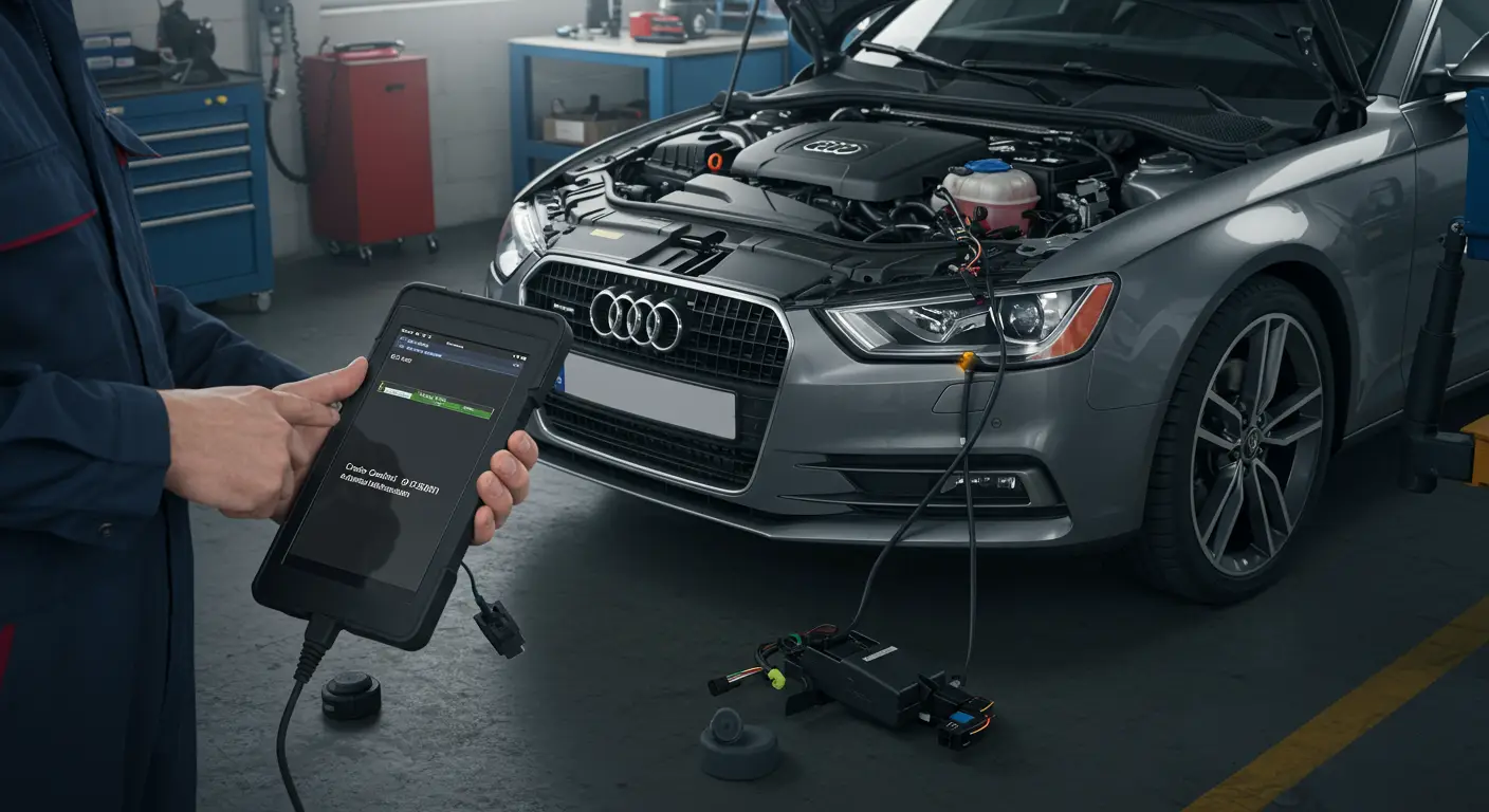 Instrument tabla automobila sa upaljenom lampicom za grešku i prikazom koda P0570, koji označava kvar signala ubrzanja tempomata.
Bliska fotografija volana i kontrola tempomata, sa naglaskom na problem sa elektronikom.