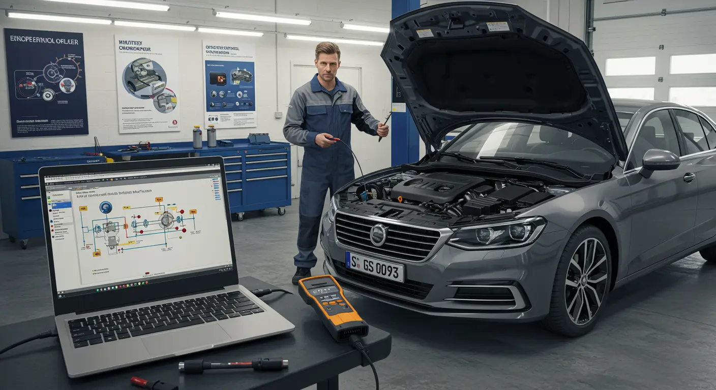 Instrument tabla automobila sa upaljenom lampicom za grešku i prikazom koda P0579, koji označava kvar u sistemu tempomata.