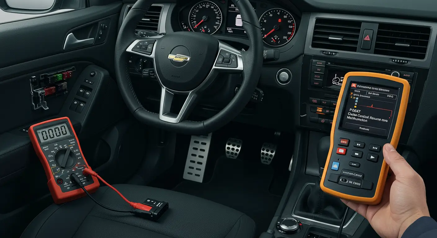 Instrument tabla automobila sa upaljenom lampicom za grešku i prikazom koda P0567 na ekranu, što ukazuje na problem sa signalom za nastavak tempomata.