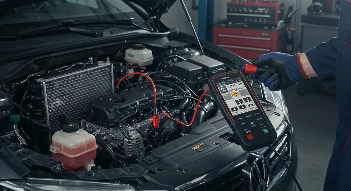 Instrument tabla automobila sa upaljenom lampicom za proveru motora i dijagnostičkim uređajem priključenim ispod volana, prikazuje kod greške P0727 - nema signala iz kruga brzine motora.