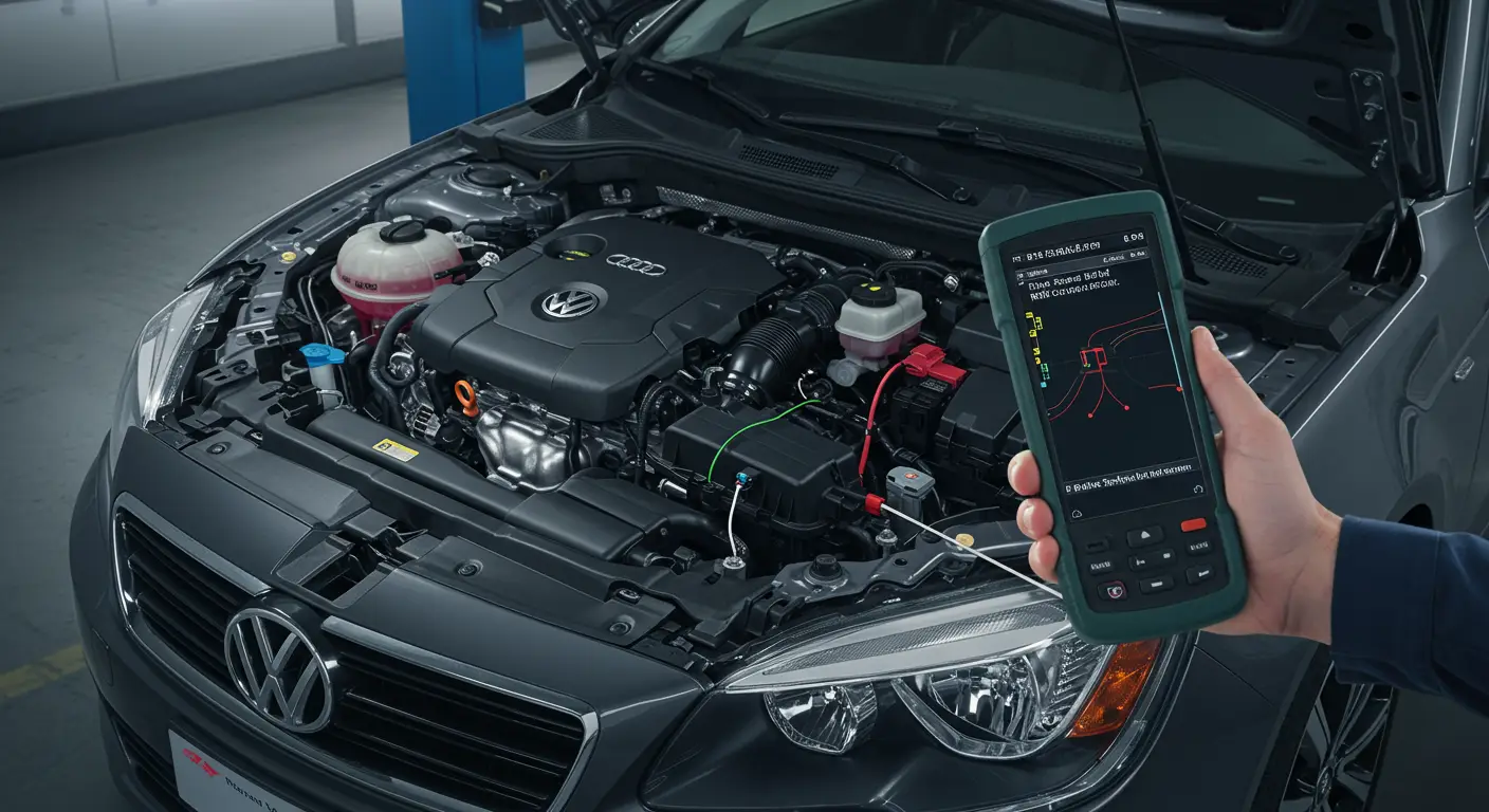 Instrument tabla automobila sa upaljenom lampicom za proveru motora i prikazom koda greške P0728 na ekranu.
Automobilski motor sa kablovima i senzorom radilice, ilustrujući problem sa prekidom signala obrtaja.