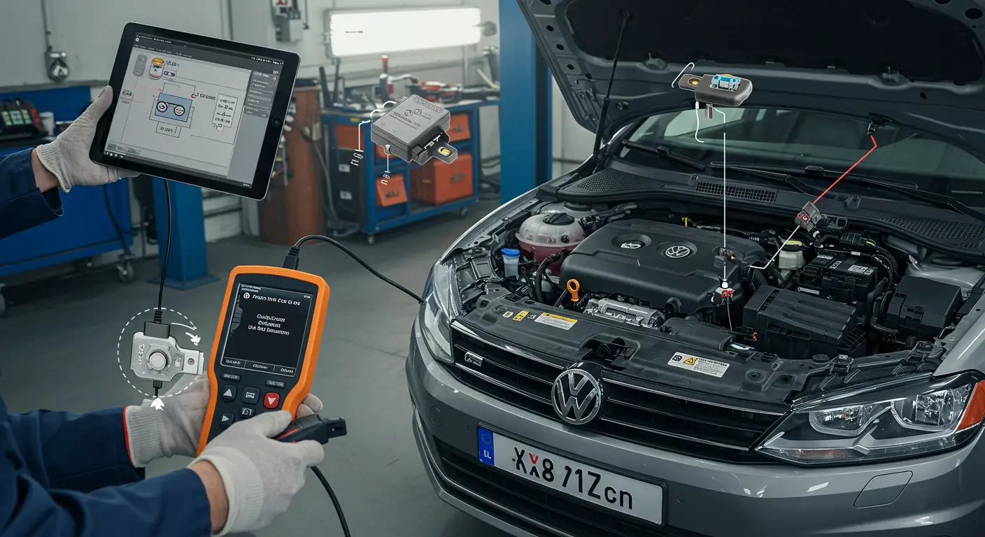 Instrument tabla automobila sa upaljenom lampicom za tempomat i upozorenjem na grešku P0565 - kvar signala za uključivanje tempomata.