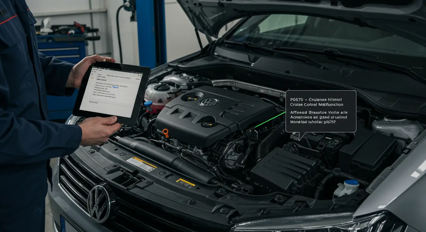 Kod P0570 označava kvar u signalu za ubrzanje tempomata, što znači da sistem ne može pravilno da registruje ili izvrši komandu za ubrzanje vozila putem tempomata.