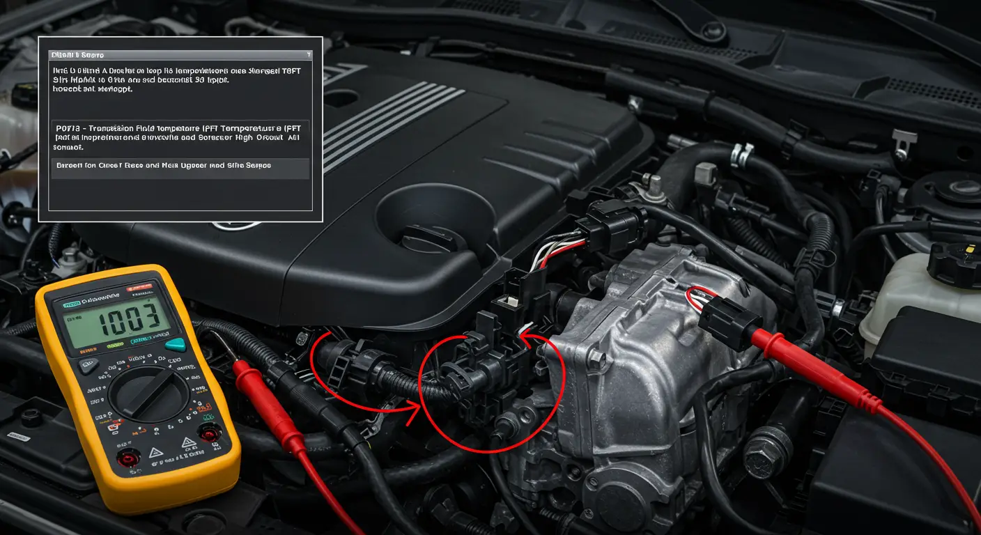 Kod P0713 označava da je signal sa senzora temperature ulja u menjaču (TFT) visok, što ukazuje na problem sa senzorom, njegovim ožičenjem ili konektorom.