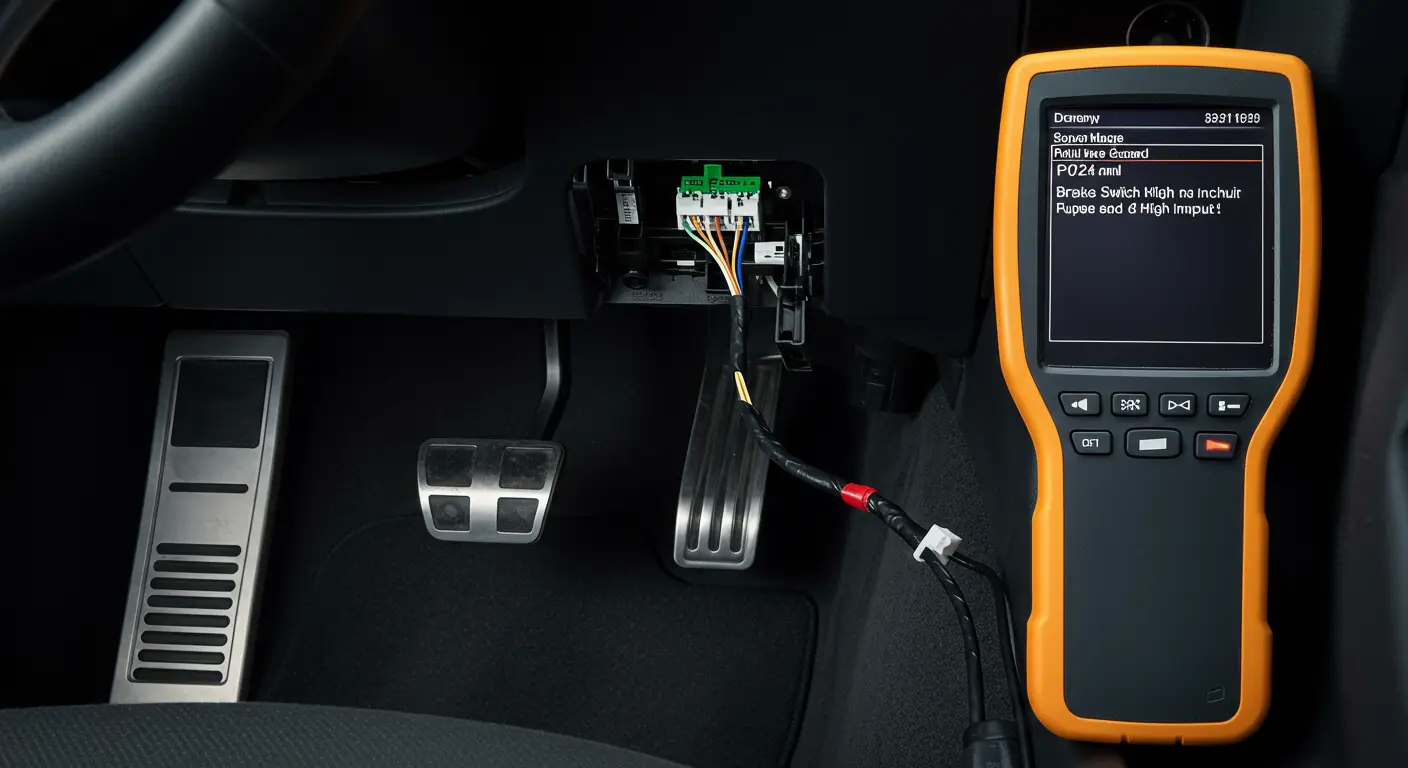 Kod P0724 označava visok napon u krugu prekidača kočnice, što može ukazivati na problem sa prekidačem ili ožičenjem.