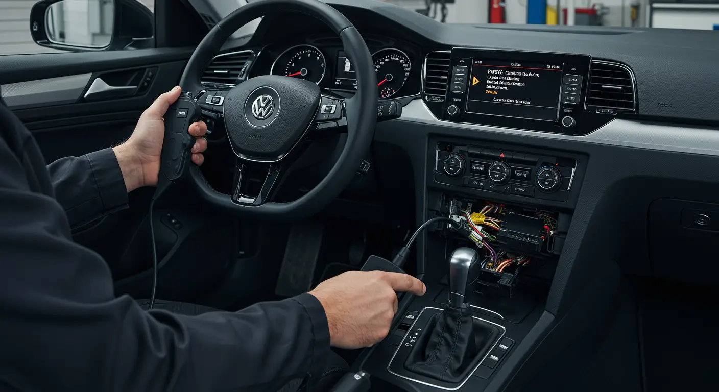 Na slici je instrument tabla automobila sa upaljenom lampicom za grešku, a na ekranu se prikazuje kod greške P0576, što ukazuje na problem sa tempomatom (cruise control).