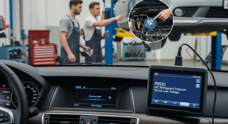 P0532 – Senzor pritiska rashladnog sredstva klima uređaja (A/C) – nizak napon u krugu Senzor pritiska rashladnog sredstva u automobilu detektuje nizak napon, što može ukazivati na kvar u A/C sistemu rashladnog sredstva.