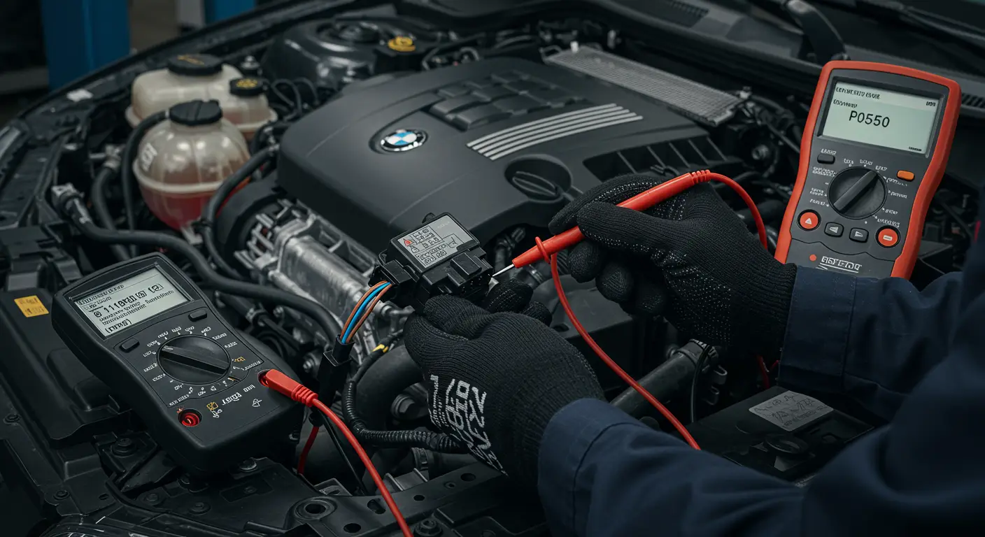 P0550 označava kvar u električnom kolu prekidača pritiska servo volana (PSP), što može dovesti do otežanog upravljanja vozilom.