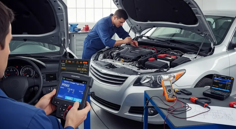 P0563 – Visok napon sistema (TCM) Visok napon u automobilskom sistemu, instrument tabla prikazuje upozorenje P0563 - System Voltage High, potencijalni kvar TCM (Transmission Control Module).