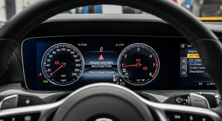 P0565 – Neispravnost signala uključivanja tempomata Simbol tempomata na instrument tabli sa upozorenjem o grešci P0565 – neispravan signal uključivanja tempomata u automobilu.