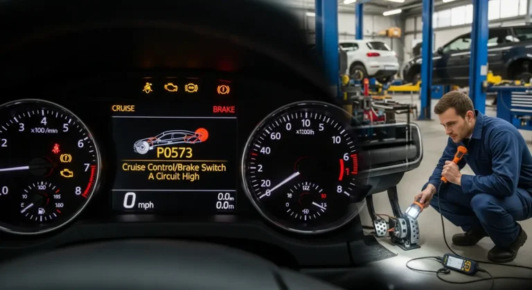 P0573 – Tempomat/prekidač kočnice A krug visok Prekidač kočnice/tempomata A – visok napon, dijagnostički kod P0573, automobilska elektronika, kvar tempomata, signal prekidača kočnice.