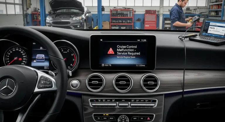 P0576 – Neispravnost vezana za tempomat Automobil prikazuje lampicu za grešku krstareće kontrole, kod P0576, upozorava na kvar sistema tempomata, neispravan prekidač ili instalacija.