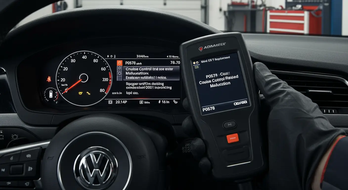 P0578 označava kvar povezan sa tempomatom, najčešće izazvan problemima u električnom kolu ili prekidaču tempomata.