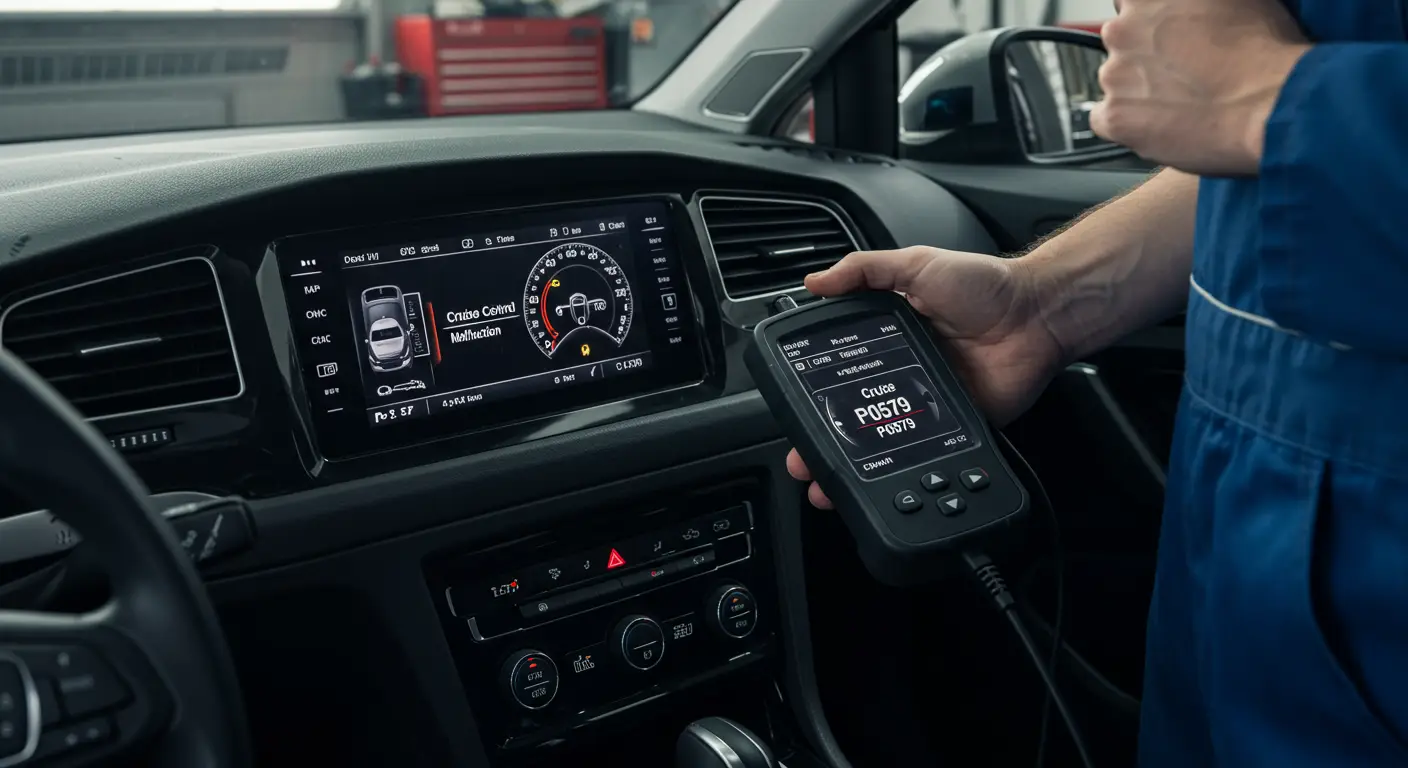 P0579 označava kvar vezan za tempomat (cruise control) koji ukazuje na problem sa prekidačem ili električnim kolom sistema za održavanje brzine.