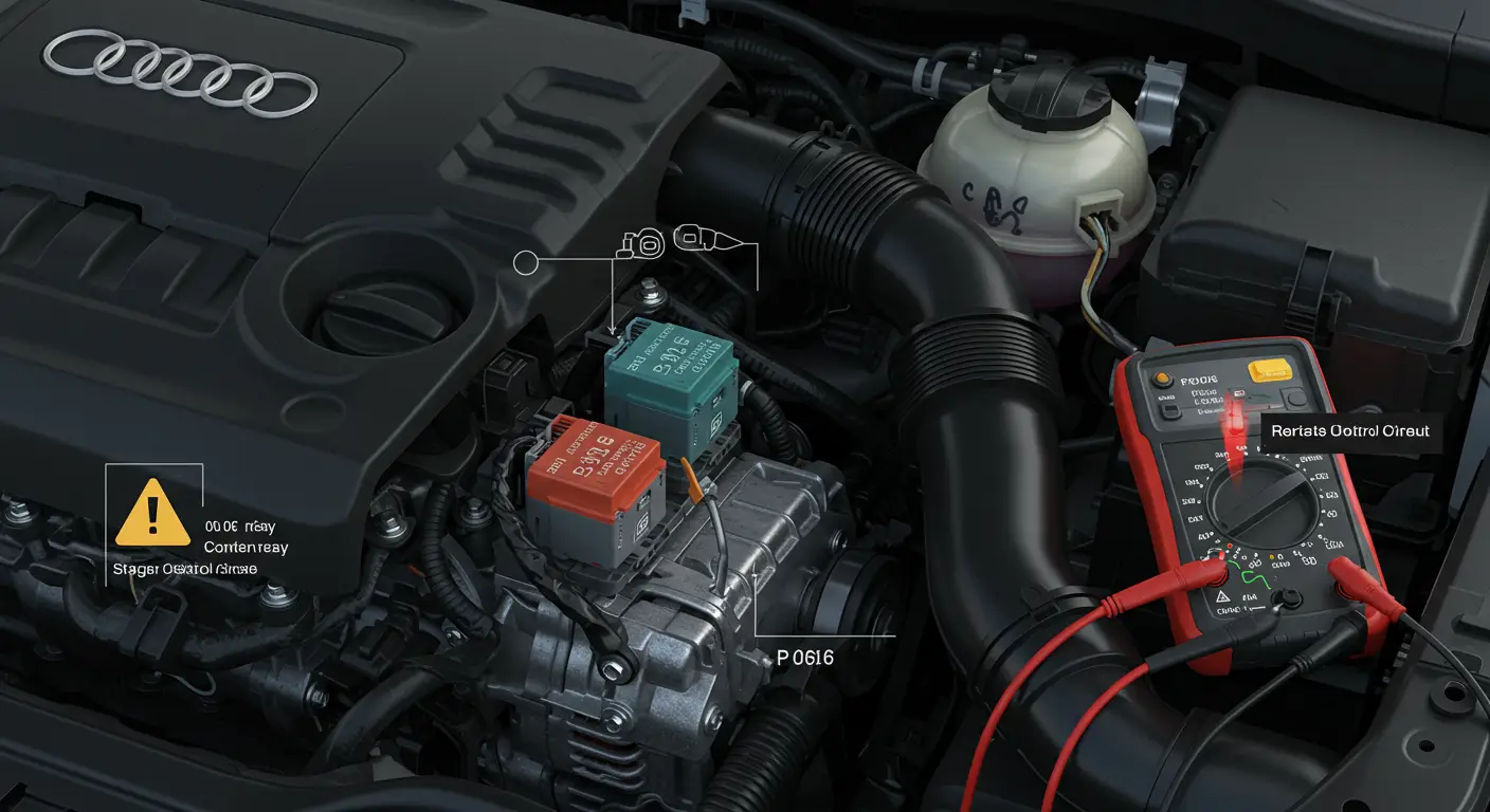 P0616 označava napon ispod dozvoljene vrednosti u kontrolnom krugu releja anlasera, što može ukazivati na problem sa instalacijom, relejem ili ECU-om.