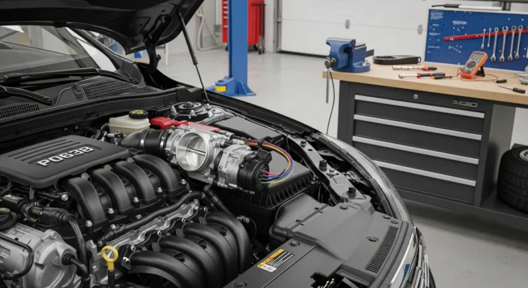 P0638 – Performanse komande upravljača aktuatora gasa (TAC) Elektronski gas sa prikazom P0638 greške, signalizacija problema sa upravljanjem aktuatora leptira gasa u automobilu, dijagnostika motora.