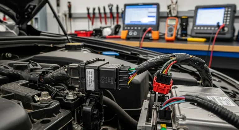 P0646 – Kontrolni krug releja spojke klima uređaja Šema automobila prikazuje rele za upravljanje A/C spojnicom, žice i konektore vezane za P0646 grešku klima uređaja.