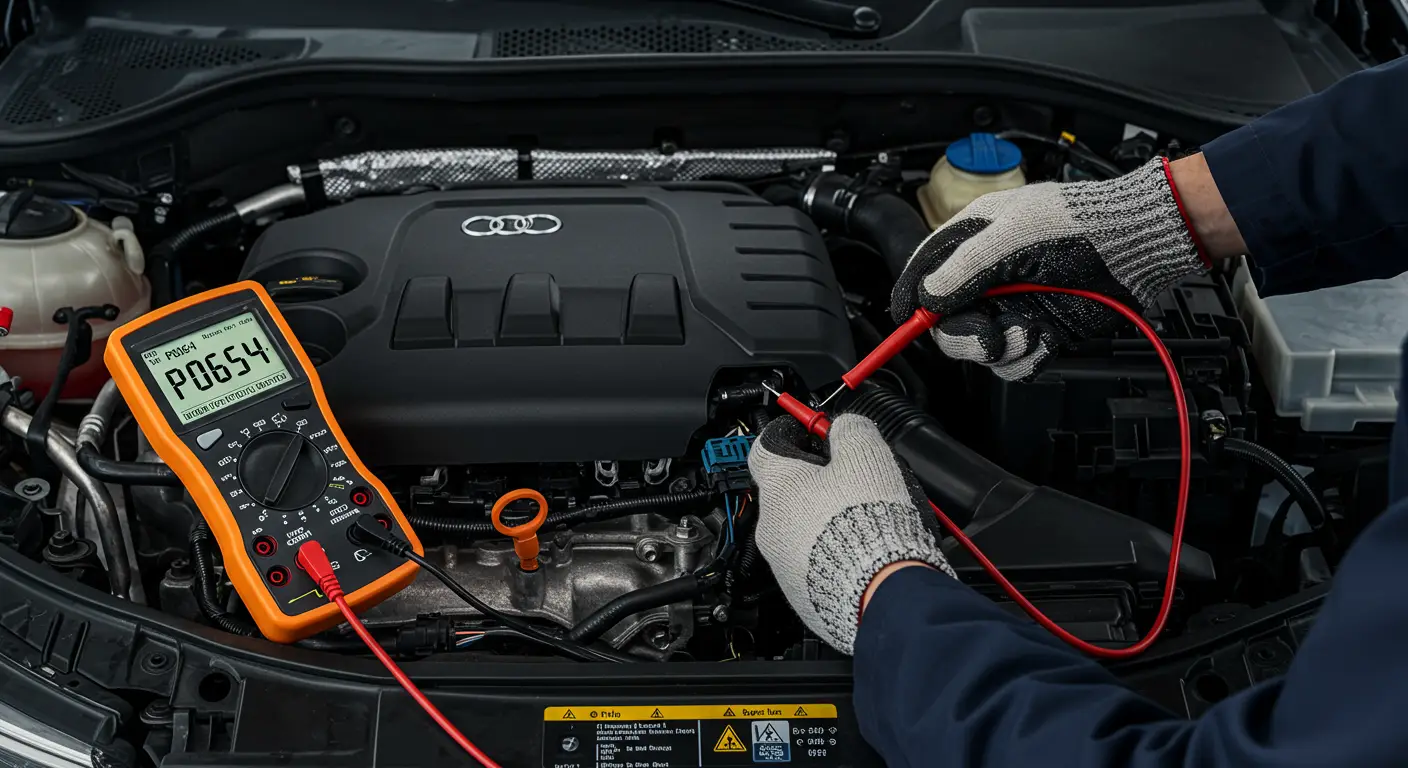 P0654 označava kvar u izlaznom krugu signala broja obrtaja motora (RPM), što može izazvati probleme sa prikazom ili prijenosom informacija o obrtajima motora.