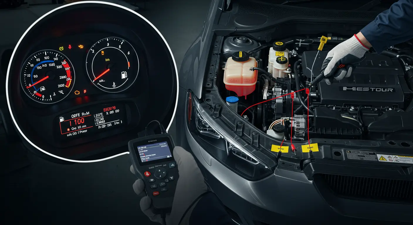 Šema električnog kola automobila sa označenim mestom greške P0656 - kvar izlaznog kola za nivo goriva. Dijagram prikazuje povezivanje senzora za nivo goriva sa ECU jedinicom.