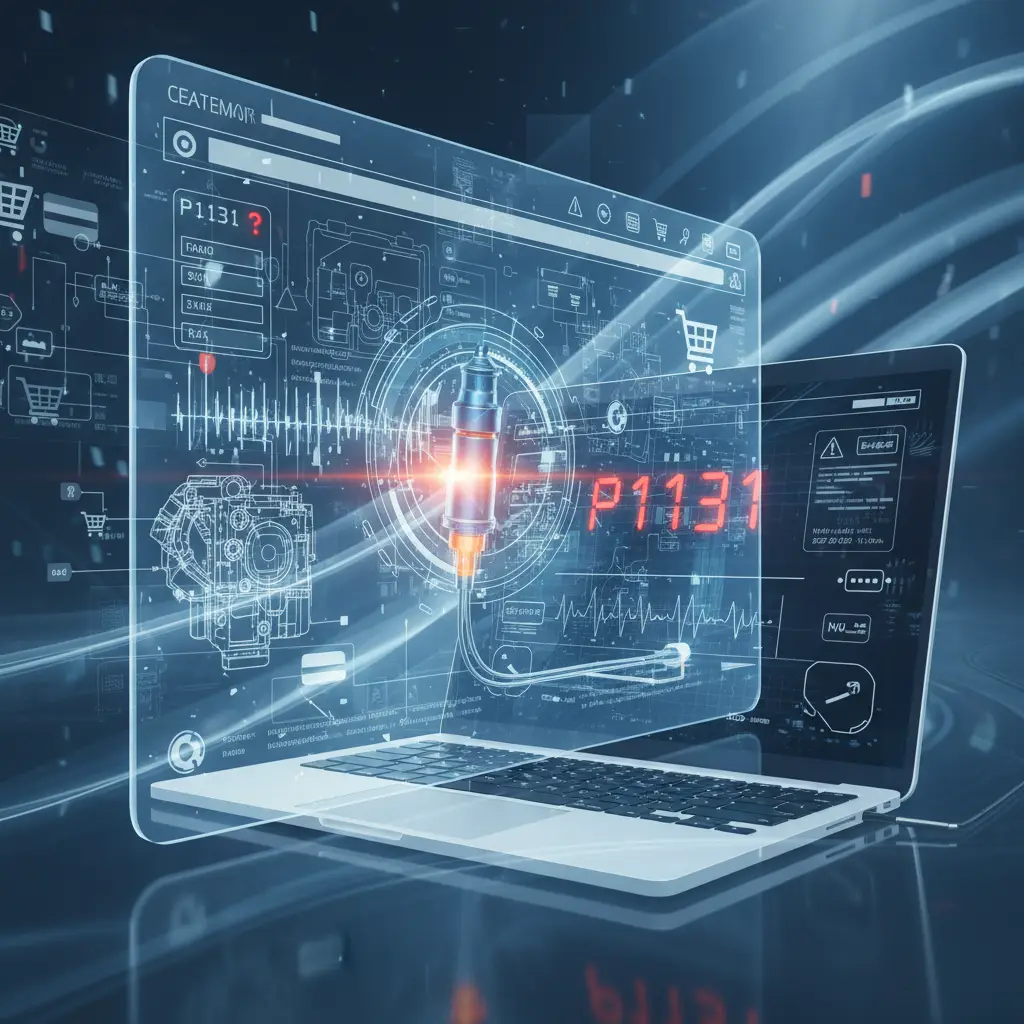 Auto-mehaničar koristi multimetar za proveru napona na senzoru kiseonika (HO2S) banke 1, senzor 2, ispod haube automobila.
Ožičenje senzora i konektori su jasno vidljivi u prednjem delu motornog prostora.