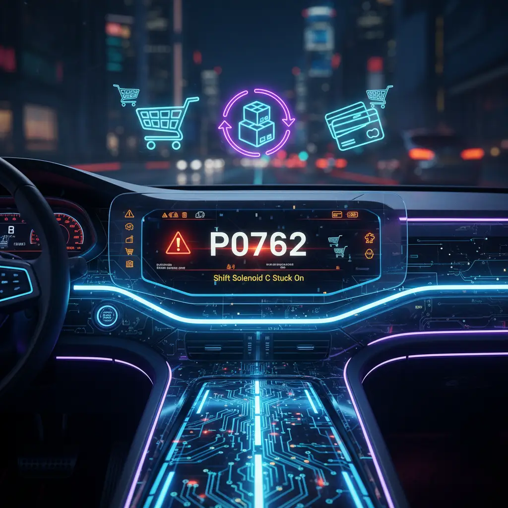 Dijagram automatskog menjača sa označenim solenoidom C, prikazujući potencijalni kvar gde je solenoid zaglavljen u uključenom položaju.