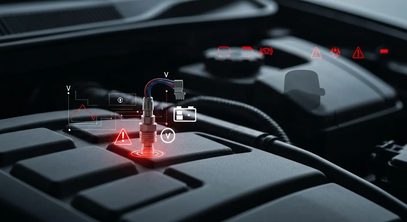 Dijagram automobilske elektronike prikazuje EOT senzor (senzor temperature ulja) sa označenim niskim naponom u električnom kolu.