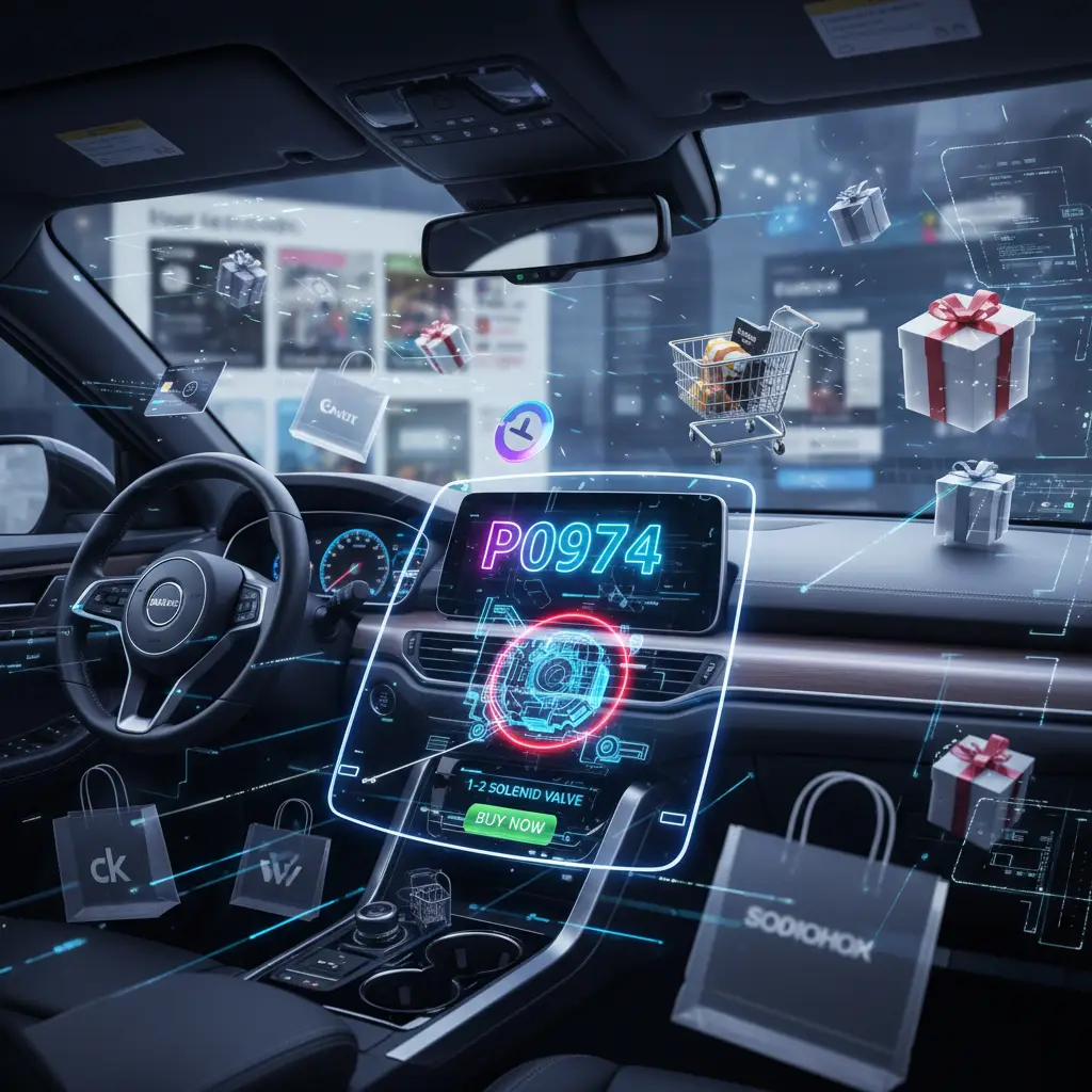 Dijagram automobilske elektronike prikazuje PCM modul koji detektuje konstantan kratak spoj na napon u kolu 1-2 SS ventila, sa istaknutim žicama i simbolima upozorenja.
